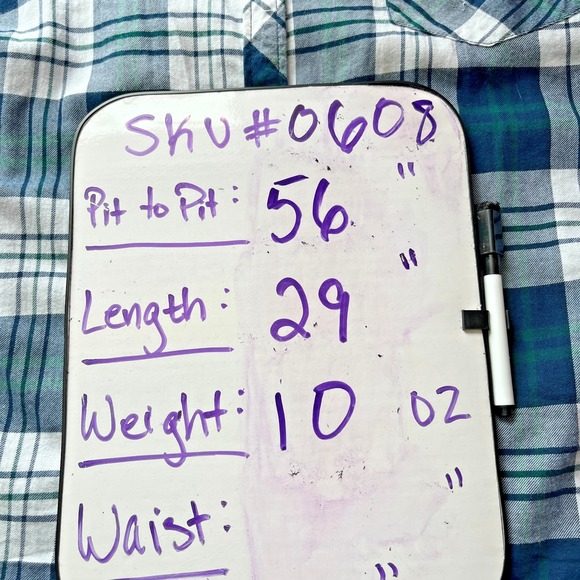 Upcycled Womens Blue Plaid Long Sleeve Top 2X Floral Peace Sign Embroidered Rose - Picture 6 of 6